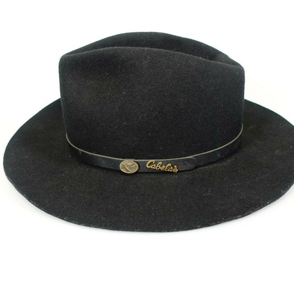 RESISTOL‎ Women Black 100% Wool Fedora Hat XL Strap Gold plated Logo Accent Cozy - Picture 3 of 10